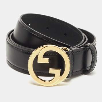 Pre Owned Gucci Black Leather Interlocking G Buckle 75CM
