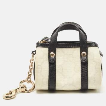 Pre Owned Gucci White/Black GG Supreme Canvas and Leather Boston Bag Charm