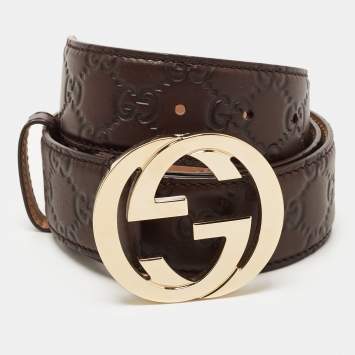 Pre Owned Gucci Brown Guccissima Leather Interlocking GG Buckle Belt 90CM