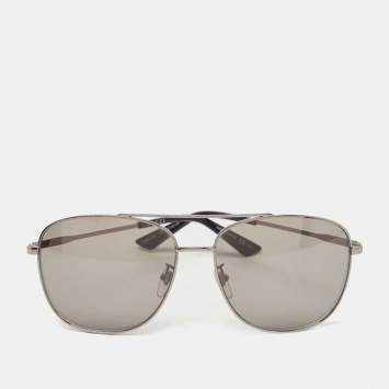 Pre Owned Gucci Gun Metal Tone/Grey GG0410SK Aviator Sunglasses