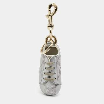 Pre Owned Gucci Silver Guccissima Leather Bag Charm & Key Holder