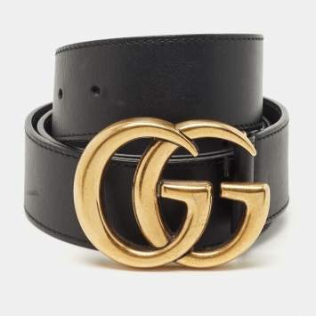 Pre Owned Gucci Black Leather GG Marmont Belt 85CM