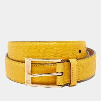 Pre Owned Gucci Yellow Diamante Leather Square Buckle Belt 85CM