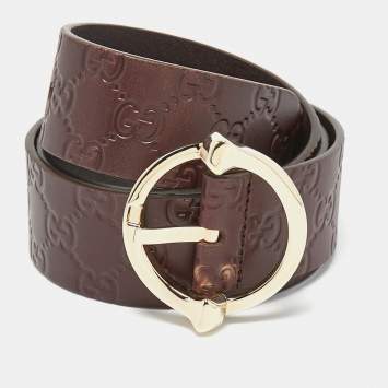 Pre Owned Gucci Dark Brown Guccissima Leather Buckle Belt 85 CM