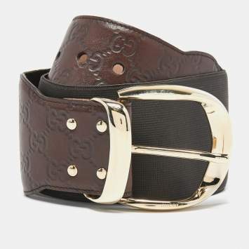 Pre Owned Gucci Dark Brown Guccissima Leather And Elastic Buckle Belt 80 CM