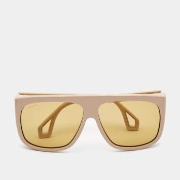 Pre Owned Gucci Beige GG0467S Rectangular Sunglasses