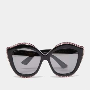 Pre Owned Gucci Black Crystals Embellished Gradient Cat Eye Sunglasses