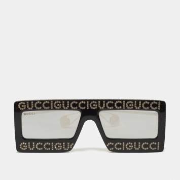 Pre Owned Gucci Black Crystal Mask Rectangular Sunglasses