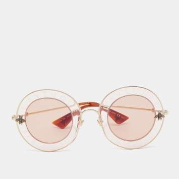 Pre Owned Gucci Pink/Gold L'Aveugle Par Amour Round Sunglasses