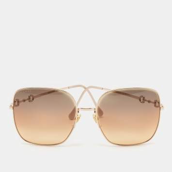 Pre Owned Gucci Brown/Green Horsebit Gradient Oversize Sunglasses