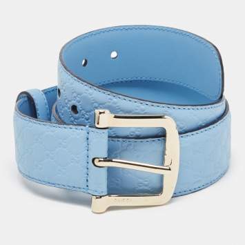 Pre Owned Gucci Blue Guccissima Leather Buckle Belt 85CM
