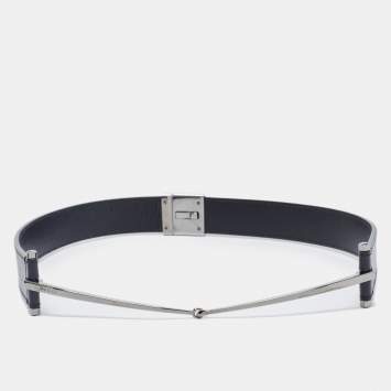 Pre Owned Gucci Black Leather Horsebit Metal Waist Belt 75CM