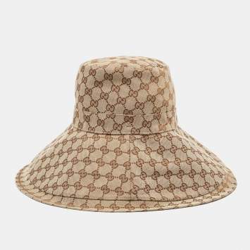Pre Owned Gucci Brown GG Canvas Jacquard Wide Brim Bucket Hat S