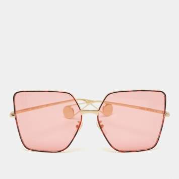Pre Owned Gucci Gold/Pink Acetate GG0436S Oversize Sunglasses