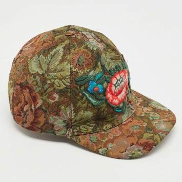 Pre Owned Gucci Green Floral Embroidered & Jacquard Baseball Cap L