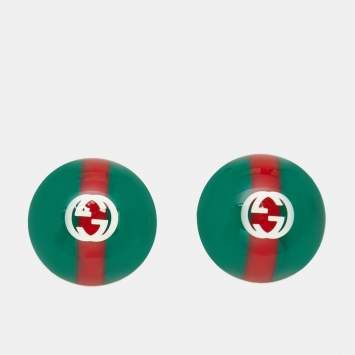 Pre Owned Gucci GG Resin Enamel Vintage Web Stud Earrings