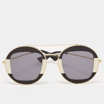 Pre Owned Gucci Black/Gold GG0105S Round Sunglasses