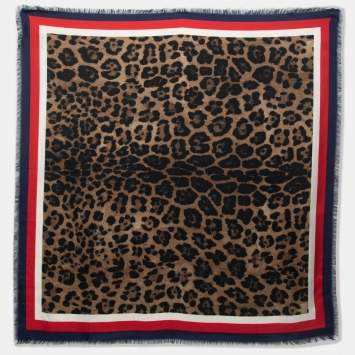 Pre Owned Gucci Brown Animal Printed Silk Border Detail Square Scarf