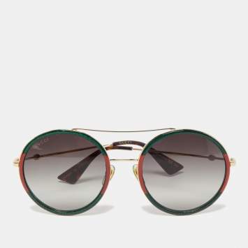 Pre Owned Gucci Red/Green Gradient GG0061S Round Sunglasses