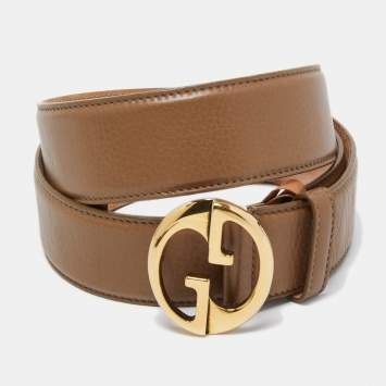 Pre Owned Gucci Brown Leather 1973 Logo Belt 95CM
