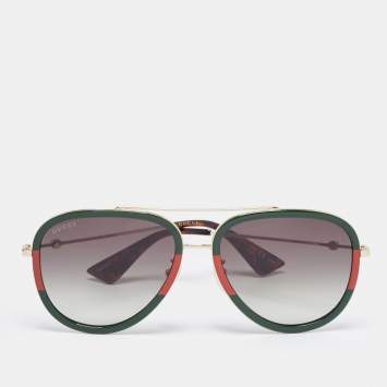 Pre Owned Gucci Green/Black Gradient Web GG0062S Aviator Sunglasses
