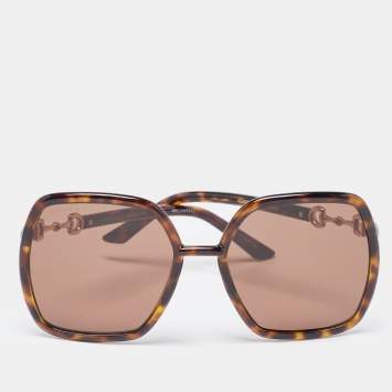 Pre Owned Gucci Brown Tortoise GG0890S Horsebit Square Sunglasses