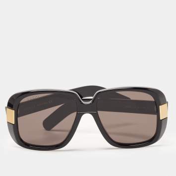 Pre Owned Gucci Black/Gold GG0318S Logo Square Sunglasses