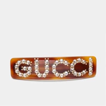 Pre Owned Gucci Crystals Resin Gold Tone Hair Clip