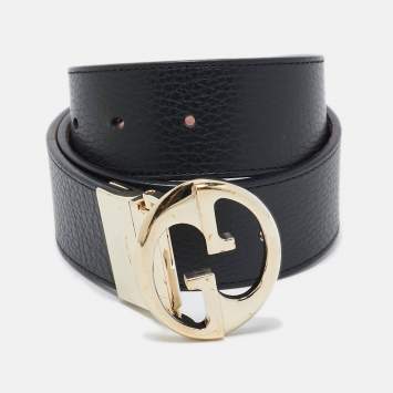 Pre Owned Gucci Black/Pink Leather Reversible 1973 Buckle Belt 70CM