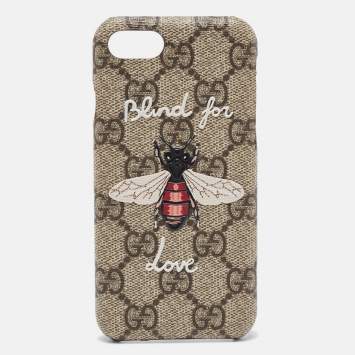 Pre Owned Gucci Beige GG Supreme Canvas Blind For Love iPhone 7 Case