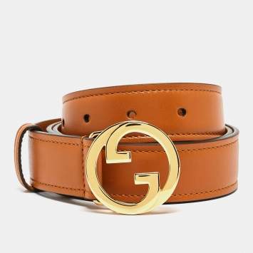 Pre Owned Gucci Tan Leather Blondie Buckle Belt 95 CM
