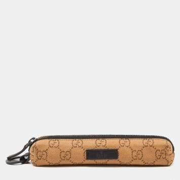 Pre Owned Gucci Beige GG Canvas and Leather Pencil Case