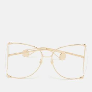 Pre Owned Gucci Gold Metal GG0252S Pearl Oversized Sunglasses 