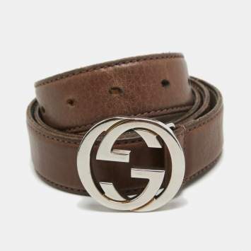 Pre Owned Gucci Dark Brown Leather Interlocking G Belt 90CM