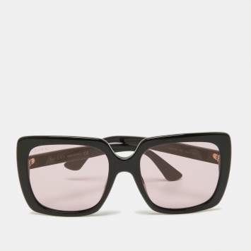 Pre Owned Gucci Black/Pink GG0418S Crystal Logo Oversized Sunglasses