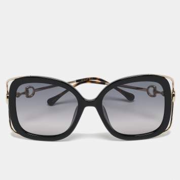 Pre Owned Gucci Black Gradient GG1021S Horsebit Rectangular Sunglasses