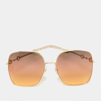 Pre Owned Gucci Gold Tone/Brown Gradient GGG0879S Square Sunglasses