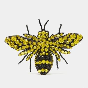 Pre Owned Gucci Bee Crystal Resin Two Tone Brooch
