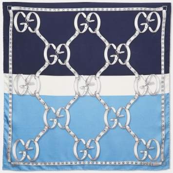 Pre Owned Gucci Blue GG Belt Print Silk Scarf