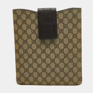 Pre Owned Gucci Beige/Brown GG Supreme Canvas and Leather iPad Case