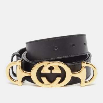 Pre Owned Gucci Black Leather Zumi Buckle Belt 95CM