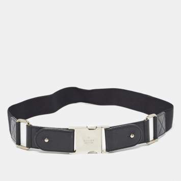 مملوكة مسبقًا Gucci Black Elastic Band and Leather Logo Belt 80CM