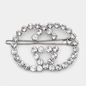 Pre Owned GUCCI Double G Logo Crystal Hair Pin