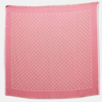 Pre Owned Gucci Pink GG Web Wool Blend Square Scarf