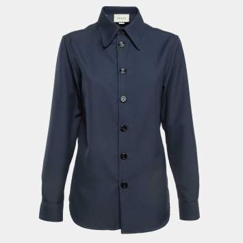 Pre Owned Gucci Blue Gabardine Button Front Shirt XXS