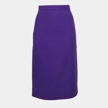 Pre Owned Gucci Purple Silk & Wool Midi Skirt S