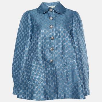 Gucci Blue GG Lurex Wool & Silk Flared Jacket M