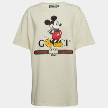 Pre Owned Gucci X Disney Cream Mickey Mouse Print Cotton T-Shirt M
