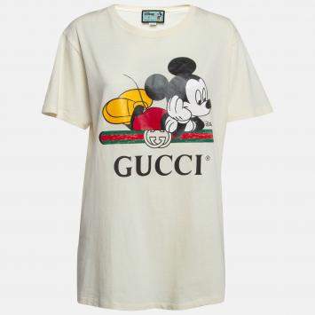 Pre Owned Gucci X Disney Cream Mickey Mouse Print Cotton T-Shirt M