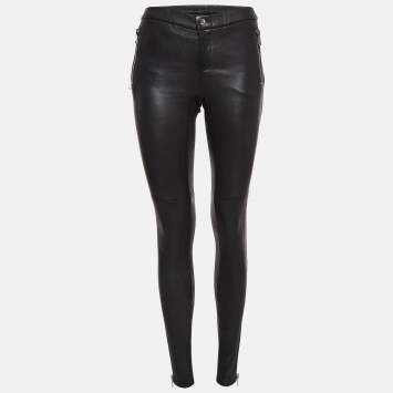 Pre Owned Gucci Black Leather Skinny Pants S